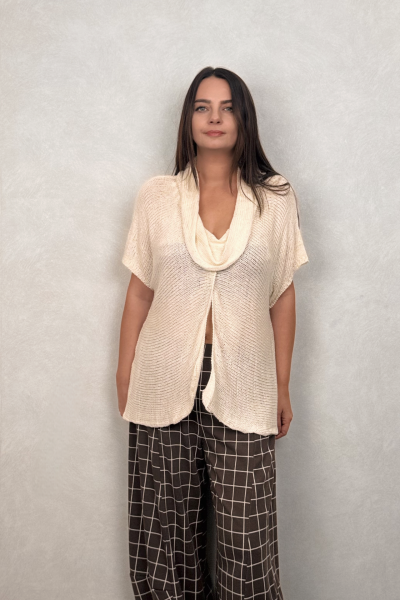 Degaje Merserize Bluz  - Ekru