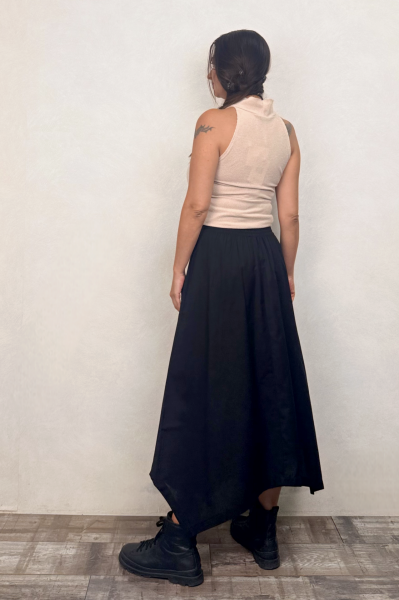 Biye Detaylı Asimetrik Kesimli Etek Siyah