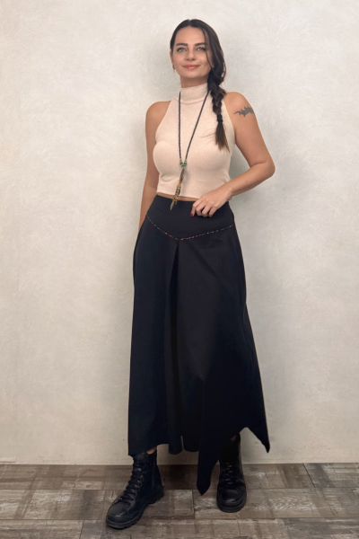 Biye Detaylı Asimetrik Kesimli Etek Siyah