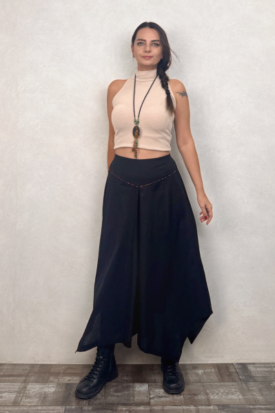 Biye Detaylı Asimetrik Kesimli Etek Siyah