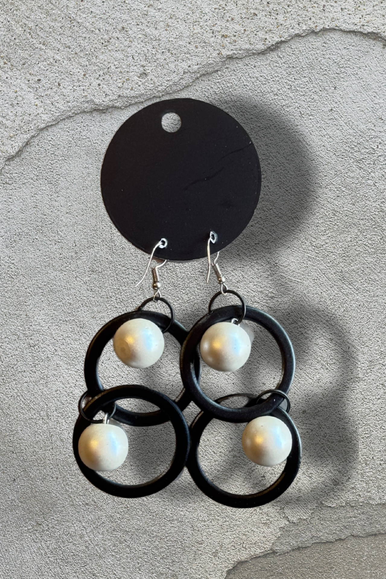 Lamante İnci Tasarım Küpe- Siyah