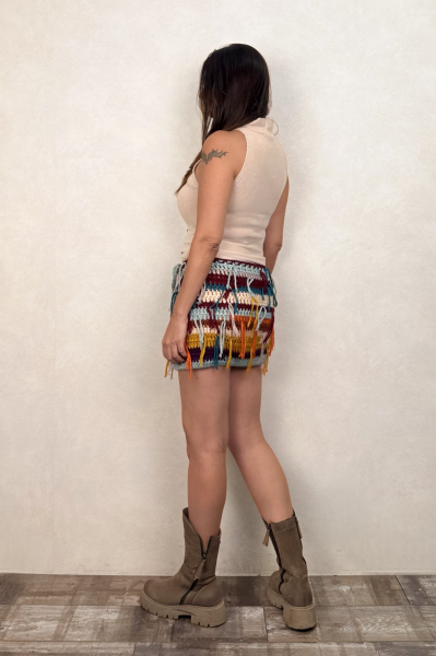 Hand Made Kışlık Mini Etek - Mavi