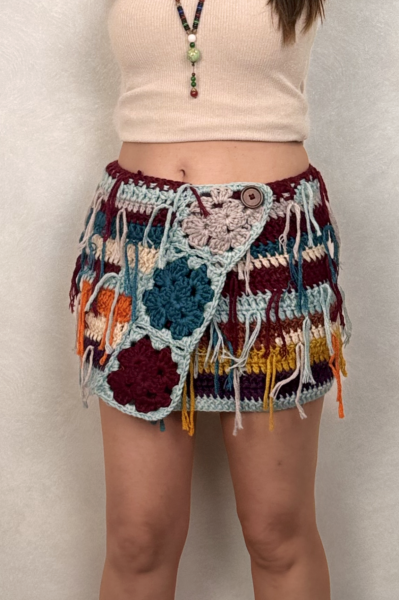 Hand Made Kışlık Mini Etek - Mavi