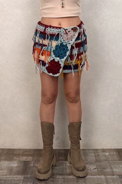 Hand Made Kışlık Mini Etek - Mavi