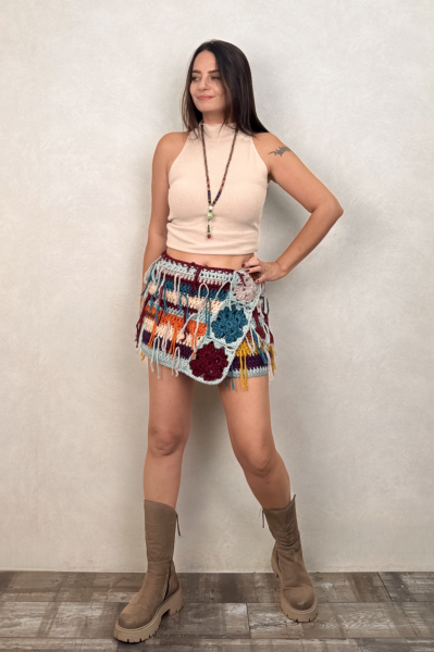 Hand Made Kışlık Mini Etek - Mavi