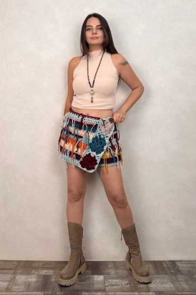 Hand Made Kışlık Mini Etek - Mavi