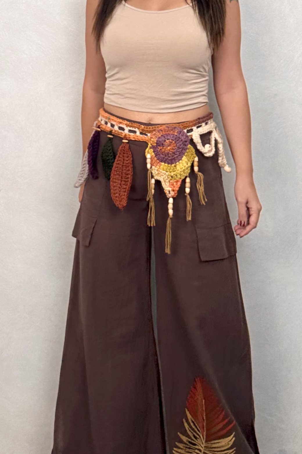 Hand Made Örme Kemer - Kahve Bej