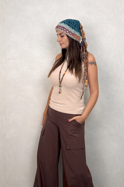 El Örgüsü Boncuk Püsküllü Bere - Petrol