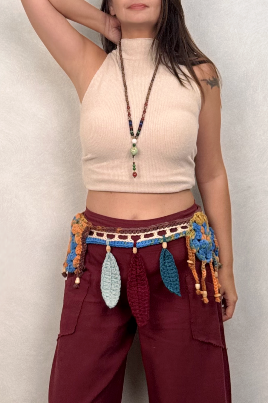 Hand Made Örme Çantalı Kemer - Çok Renkli