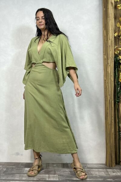 Calisto Müslin Elbise Sage Green  - Yeşil