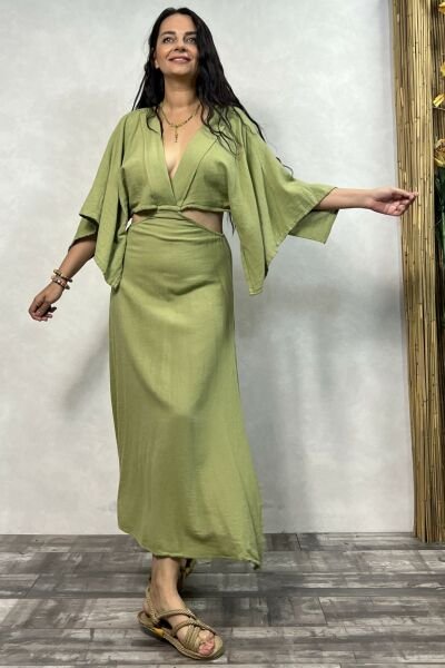 Calisto Müslin Elbise Sage Green  - Yeşil