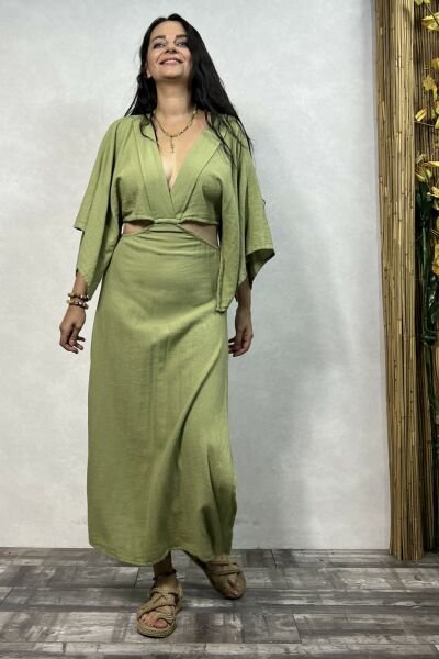 Calisto Müslin Elbise Sage Green  - Yeşil